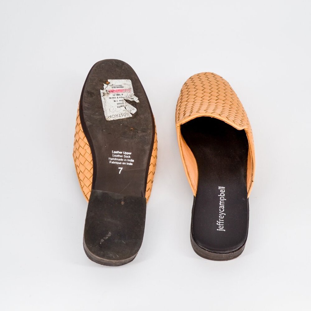 Jeffrey Campbell Geode Woven Leather Mules Tan Slip On Flats Handmade Womens 7 - Picture 6 of 7